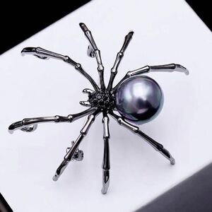Gothic Spider Brooch Silver with gray faux pearl Daily Accessory NWT